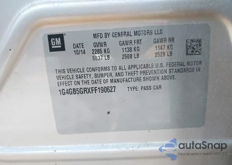 2015 Buick Lacrosse Leather from USA, damaged, VIN 1G4GB5GRXFF190627